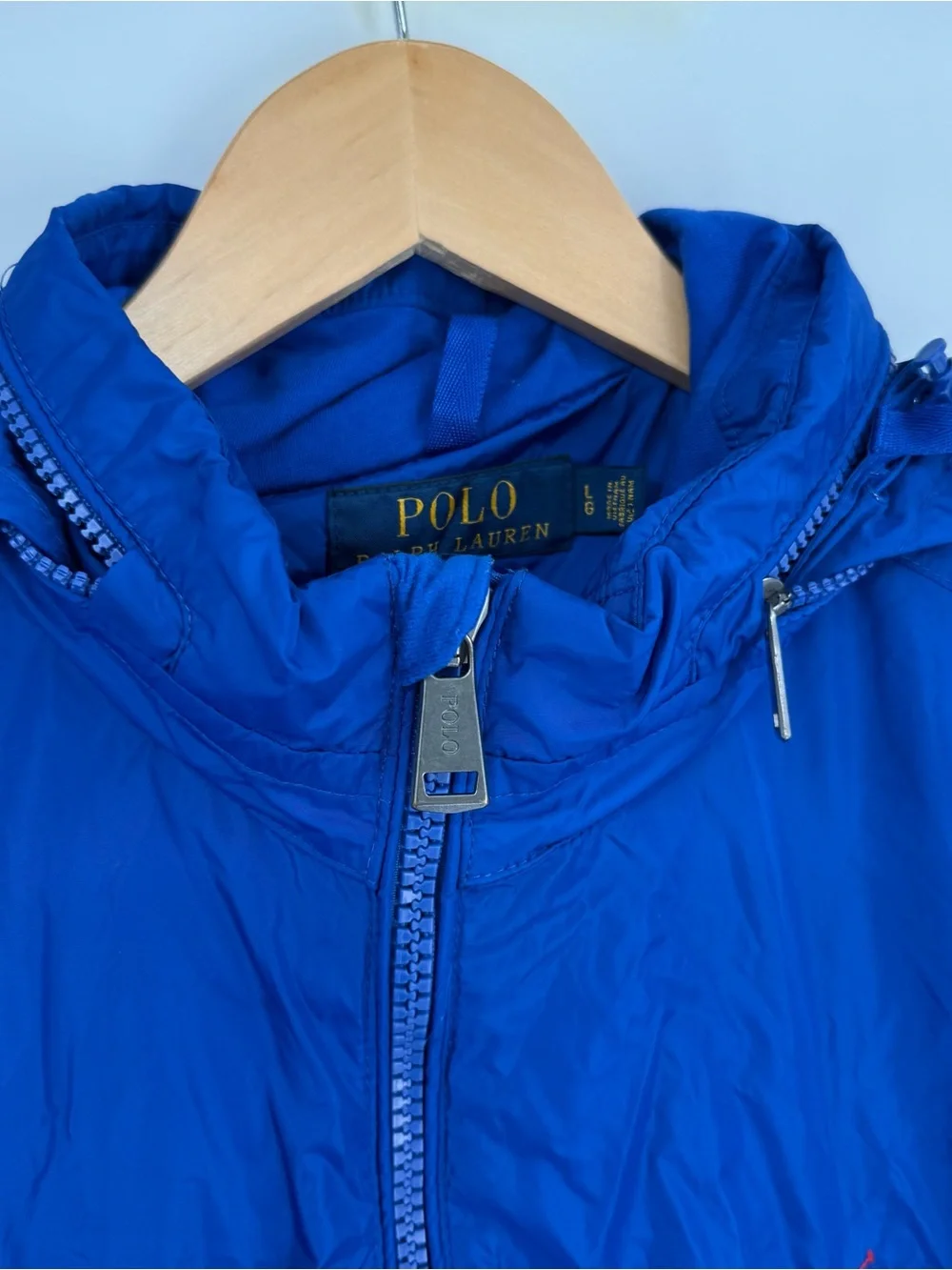 Polo Ralph Lauren Mens Windbreaker Jacket Blue Packable Zip Hood Large L